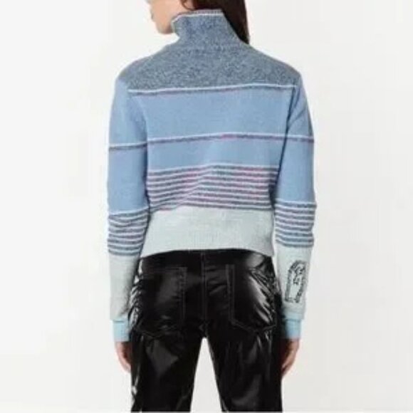 NWT Marc Jacobs Tattoo mock neck sweater in engineered stripe blue combo - Picture 3 of 13